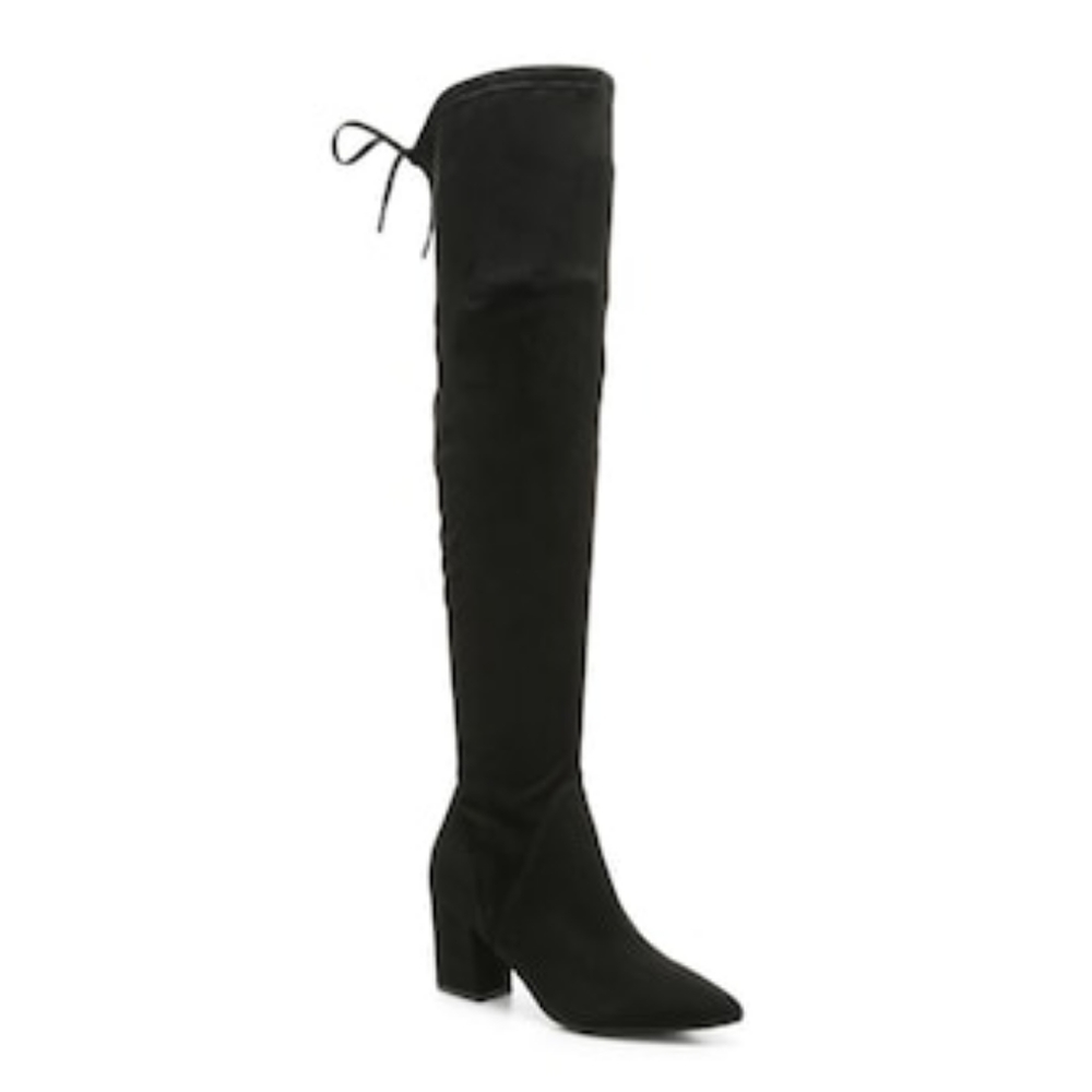 Marc Fisher Size 8.5 M Black Faux Suede Over Knee Heeled Boots